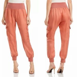 NWT CINQ a SEPT Giles Satin Cargo Pants Pink Poppy $265